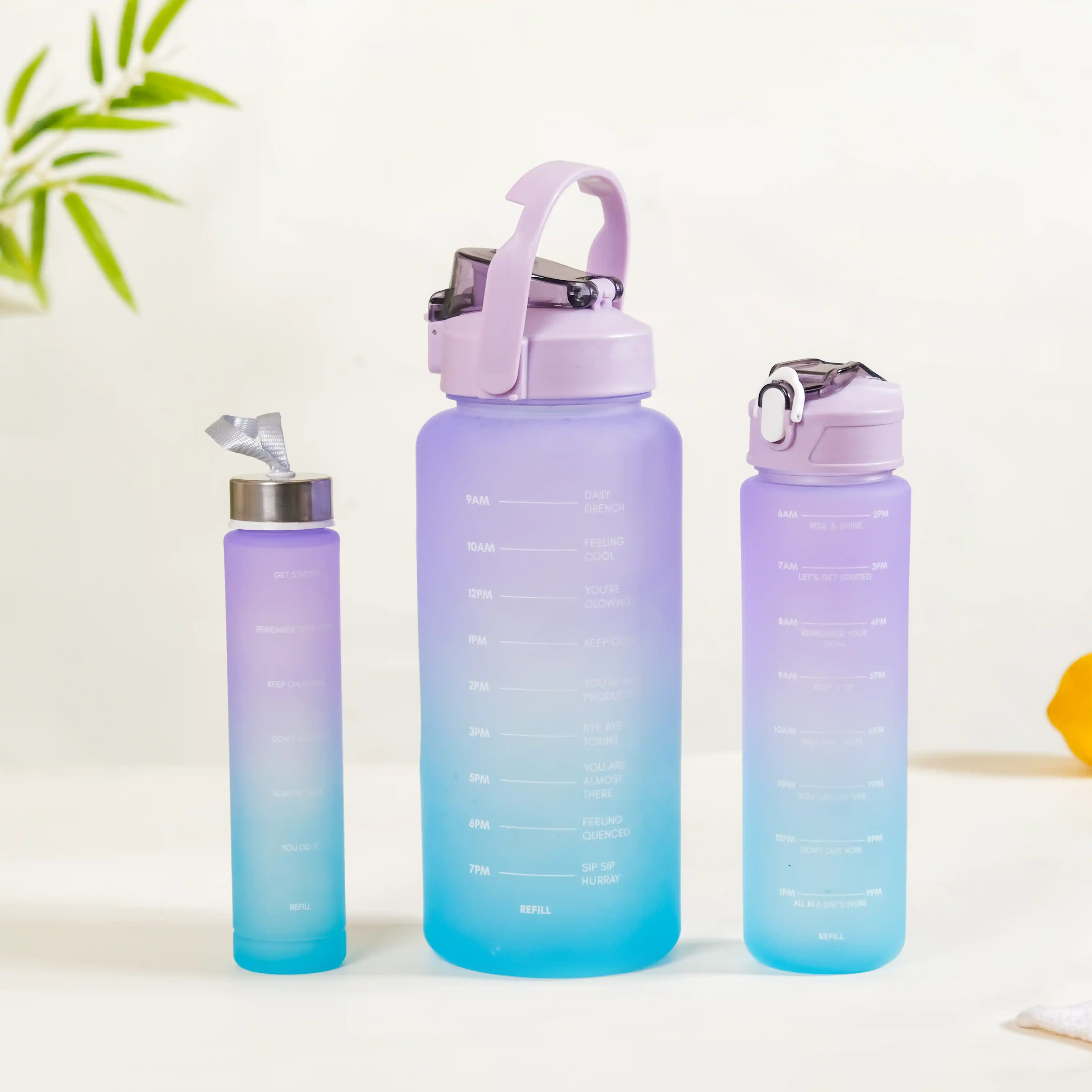 Gym Motivational Water Bottle Set Of 3 Lavender Blue - Image 9