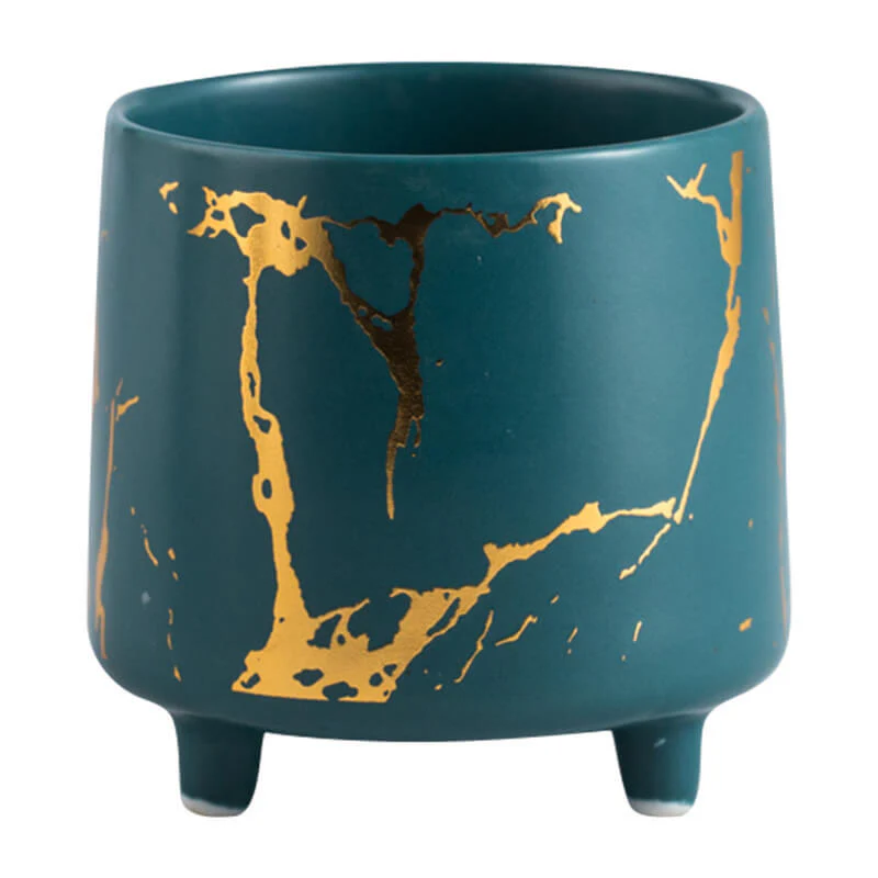 Halcyon Gold Green Marble Ceramic Planter With Legs Small - Image 12