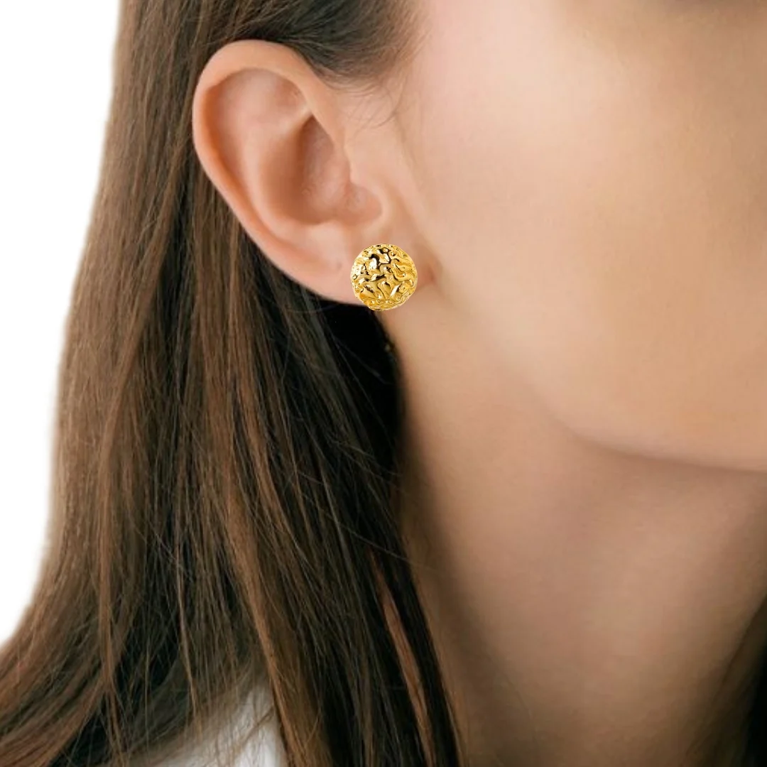 Hammered Metal Gold Huggie Earrings - Image 2