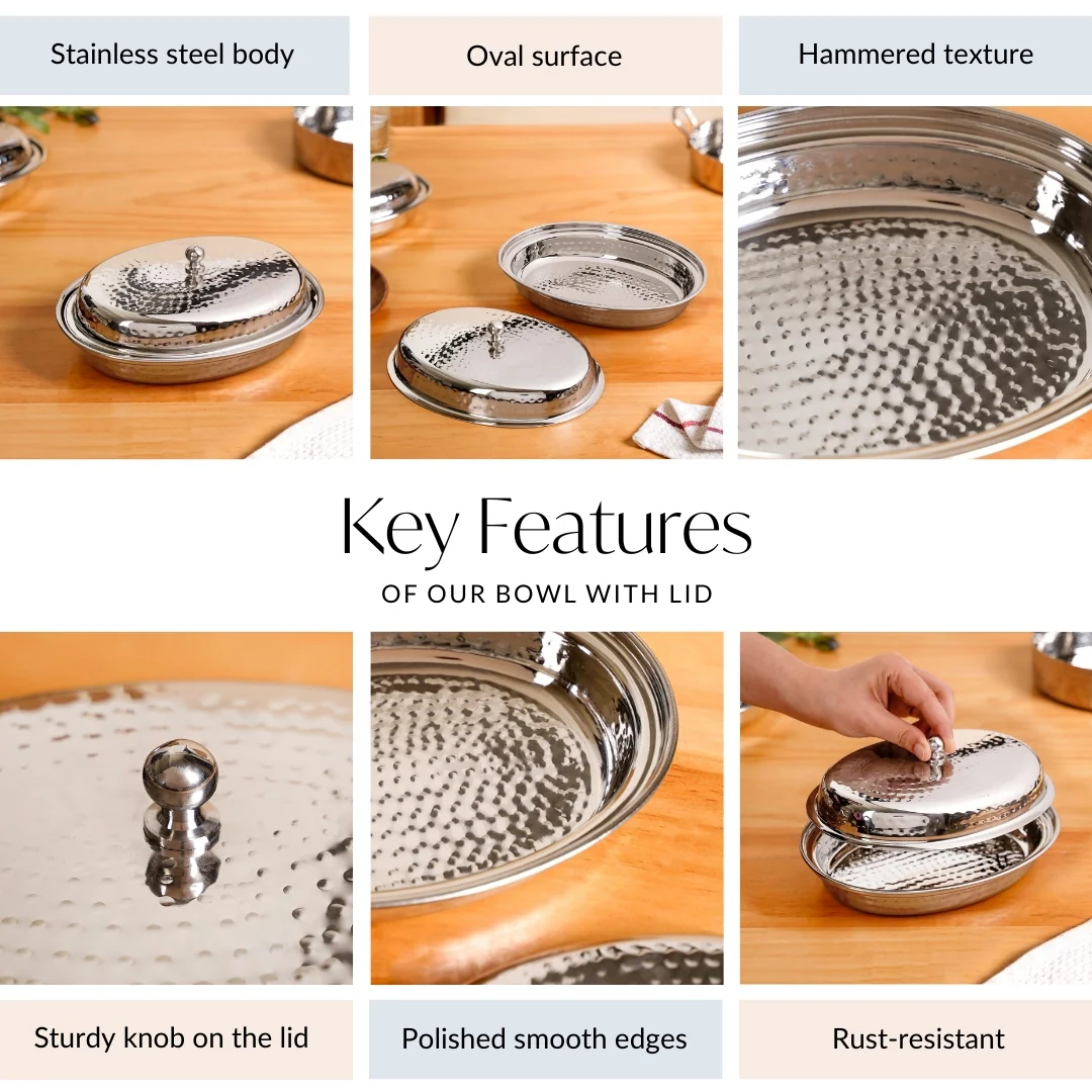 Hammered Stainless Steel Curry Dish Serveware 500ml - Image 5
