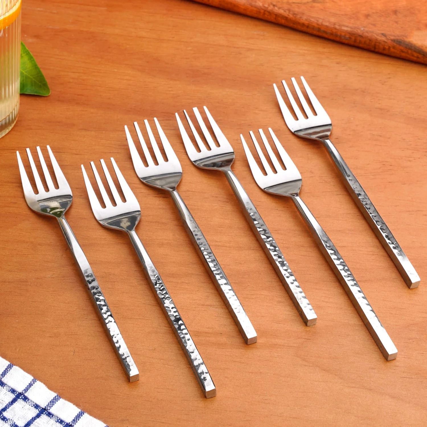 Hammered Stainless Steel Fork Set Of 6