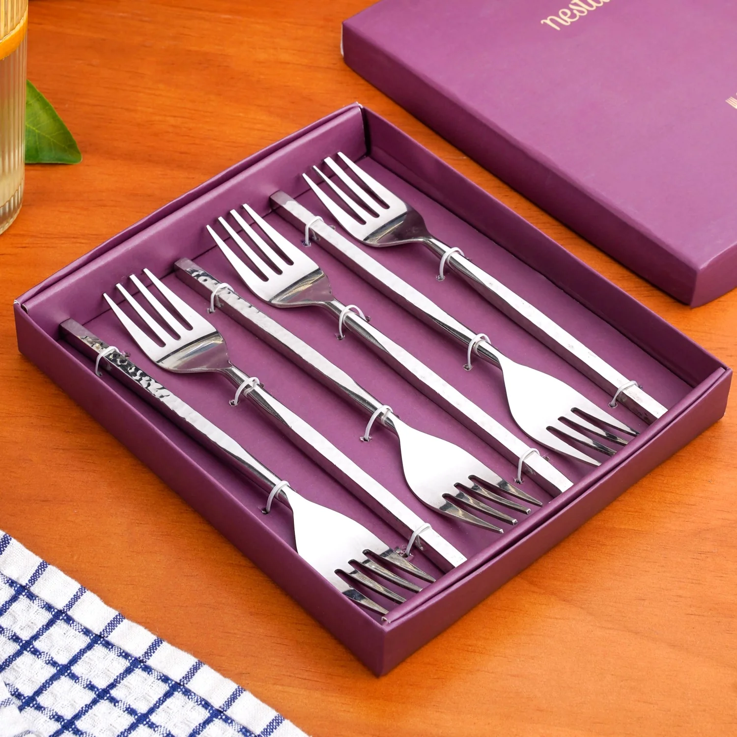 Hammered Stainless Steel Fork Set Of 6 - Image 2