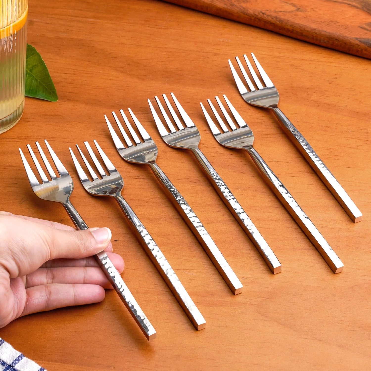Hammered Stainless Steel Fork Set Of 6 - Image 3