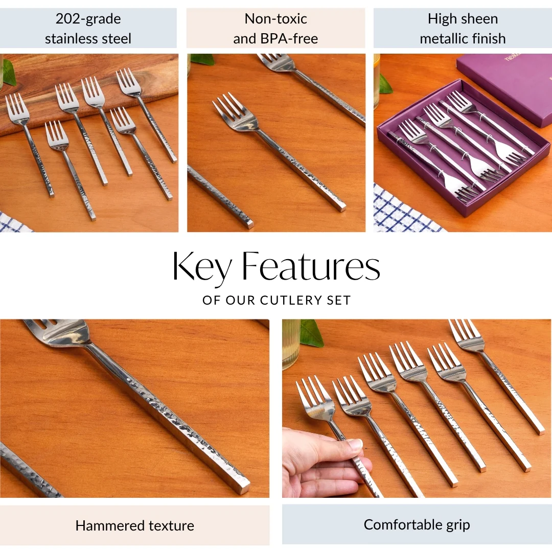 Hammered Stainless Steel Fork Set Of 6 - Image 5