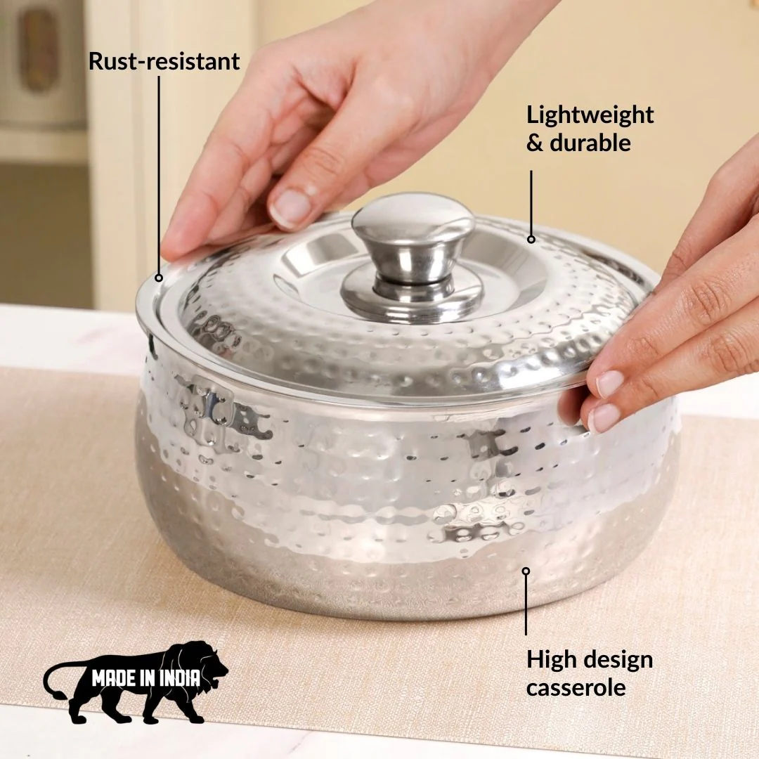 Hammered Stainless Steel Insulated Casserole 3000ml - Image 3