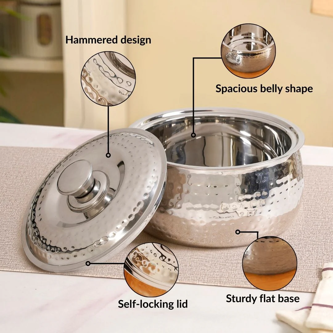 Hammered Stainless Steel Insulated Casserole 3000ml - Image 5