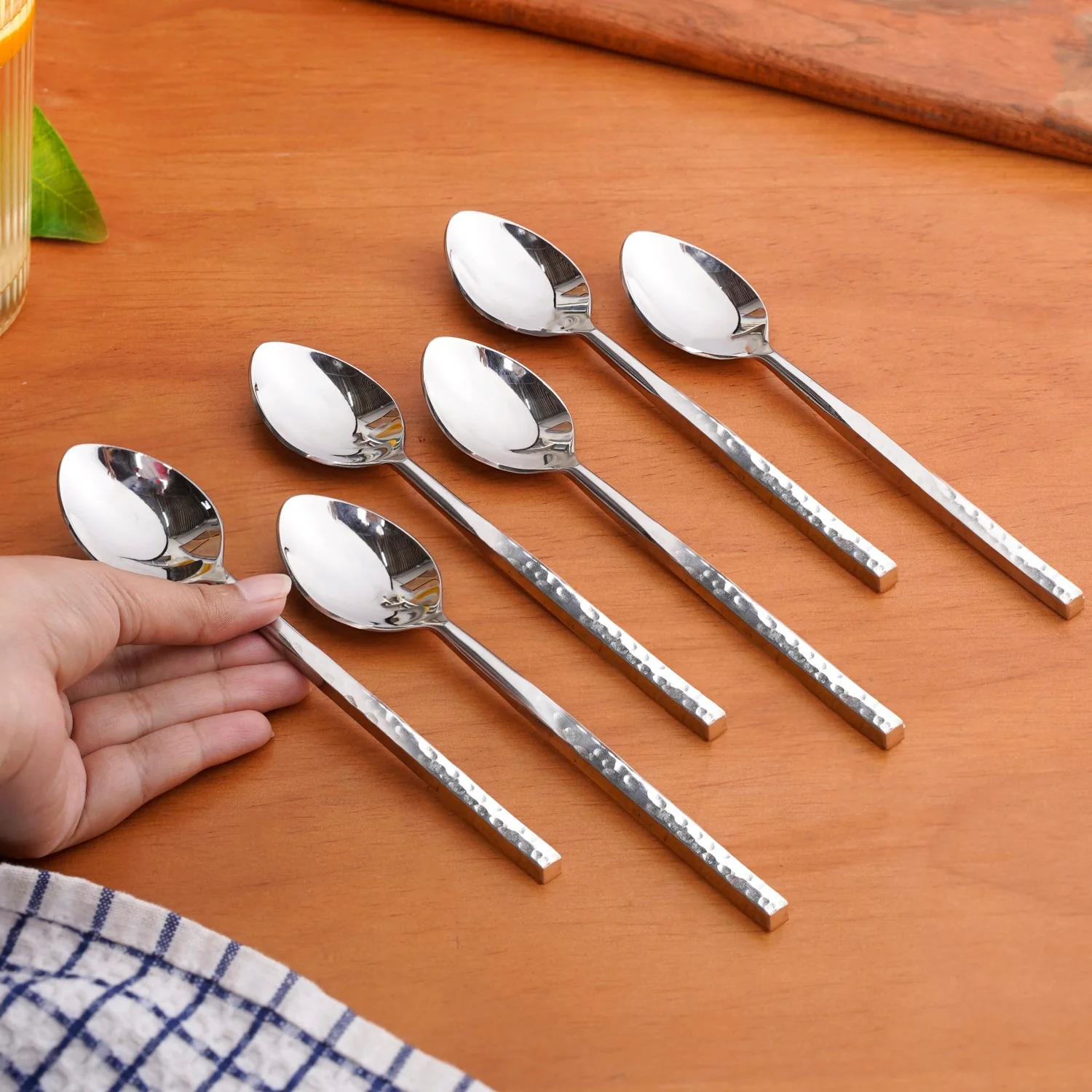 Hammered Stainless Steel Spoon Set Of 6 - Image 3