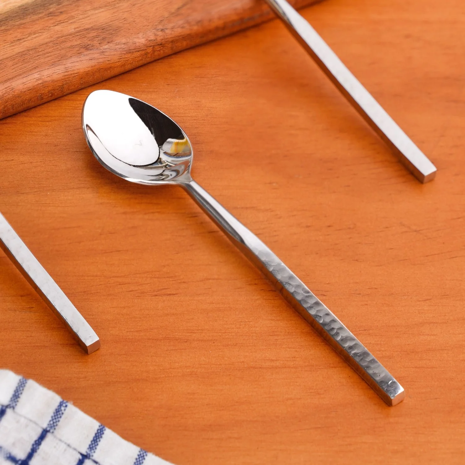 Hammered Stainless Steel Spoon Set Of 6 - Image 6