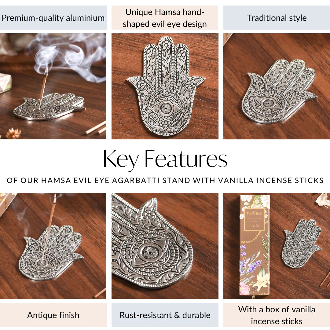 Hamsa Evil Eye Agarbatti Stand With Vanilla Incense Sticks - Image 5
