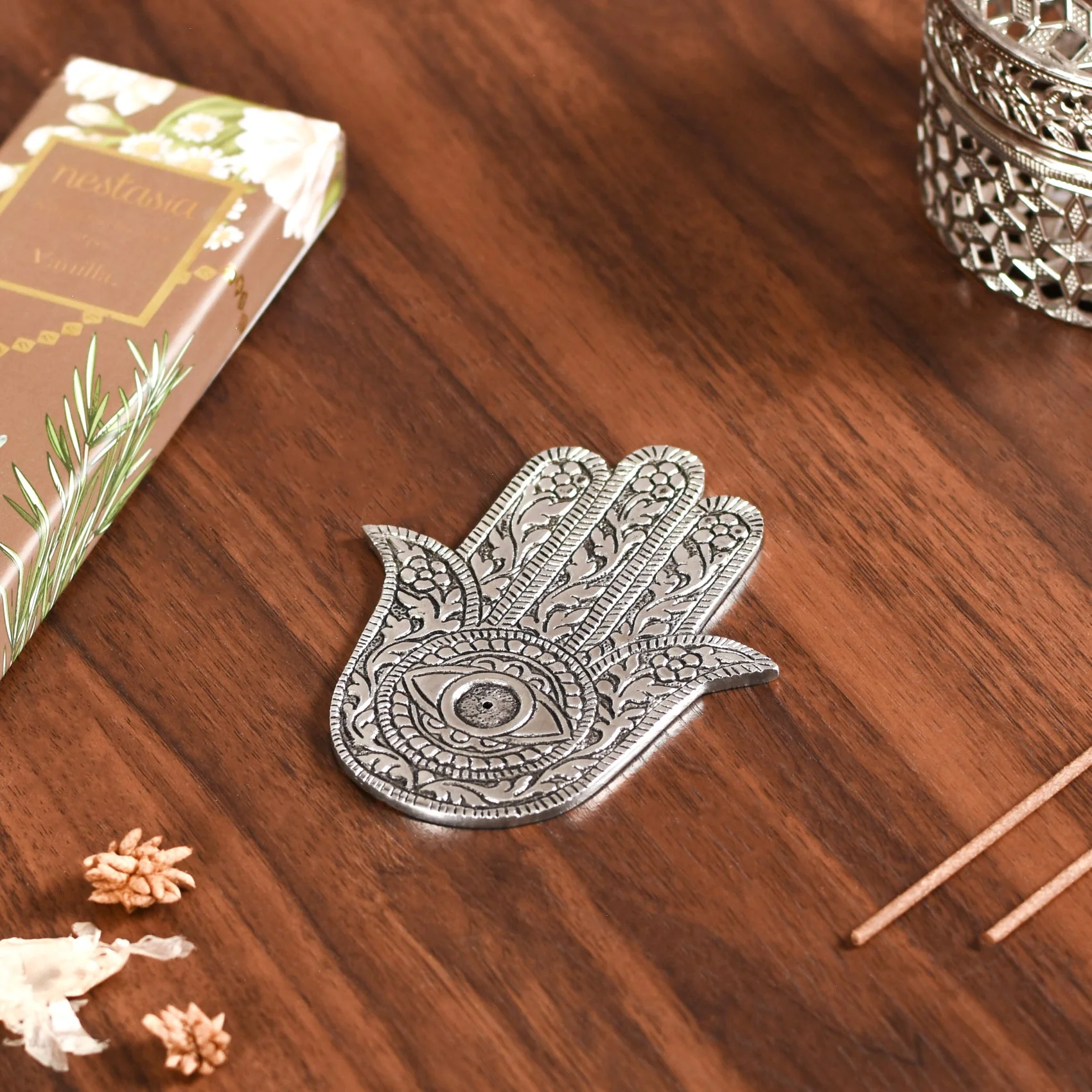 Hamsa Evil Eye Agarbatti Stand With Vanilla Incense Sticks - Image 8