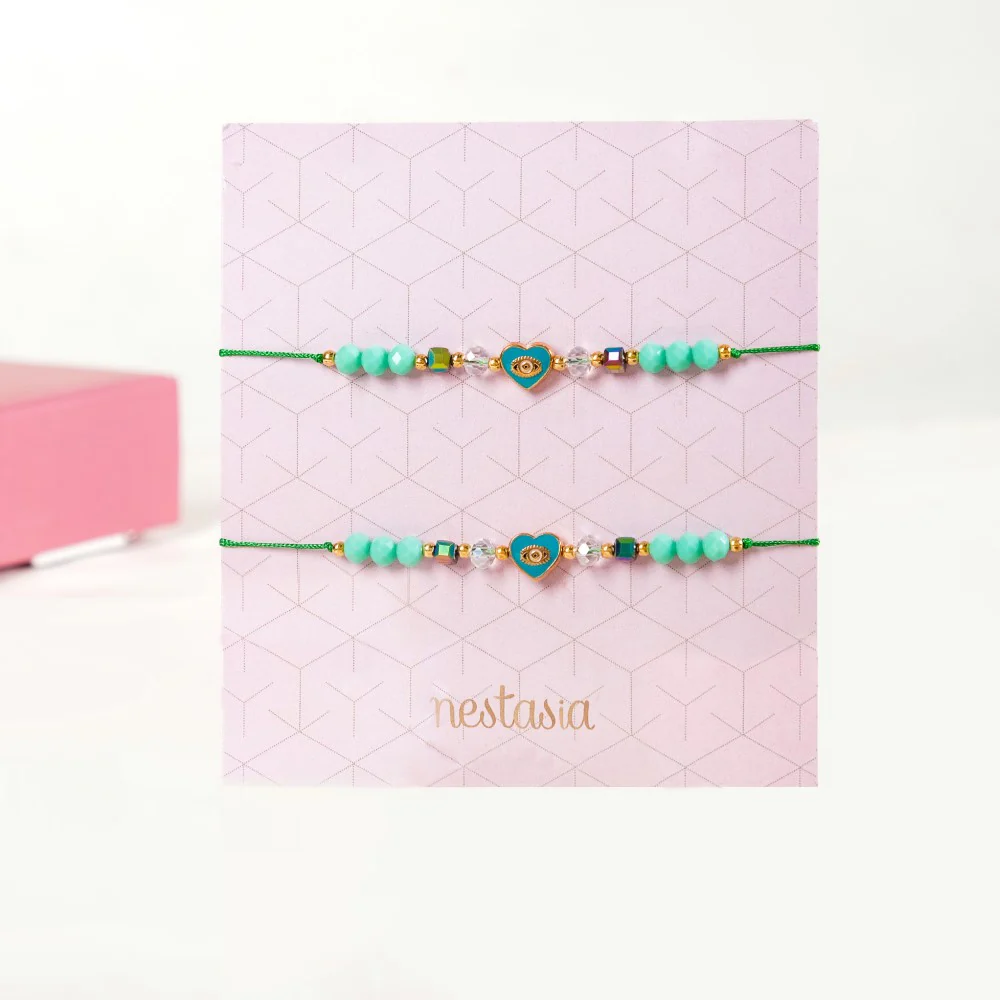 Hamsa Eye Heart Charm Bracelet Set Of 2