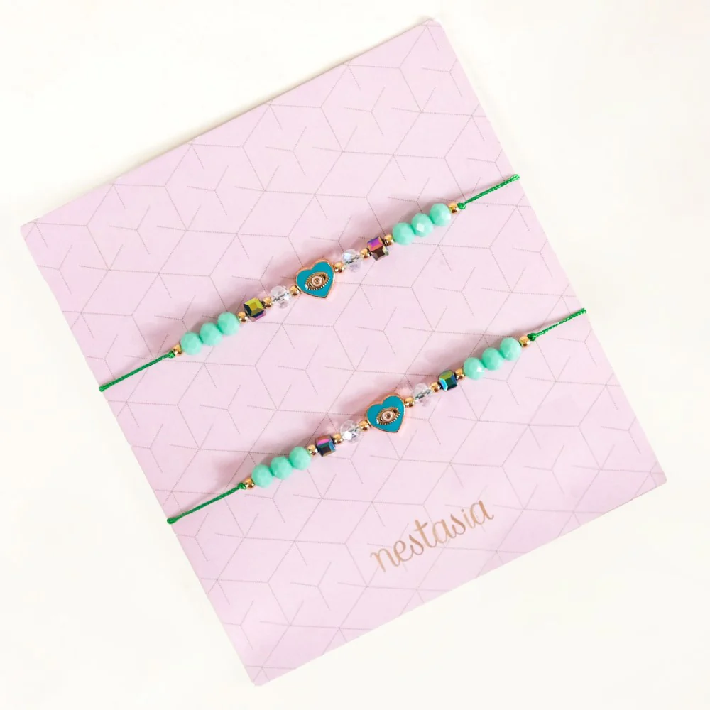 Hamsa Eye Heart Charm Bracelet Set Of 2 - Image 4