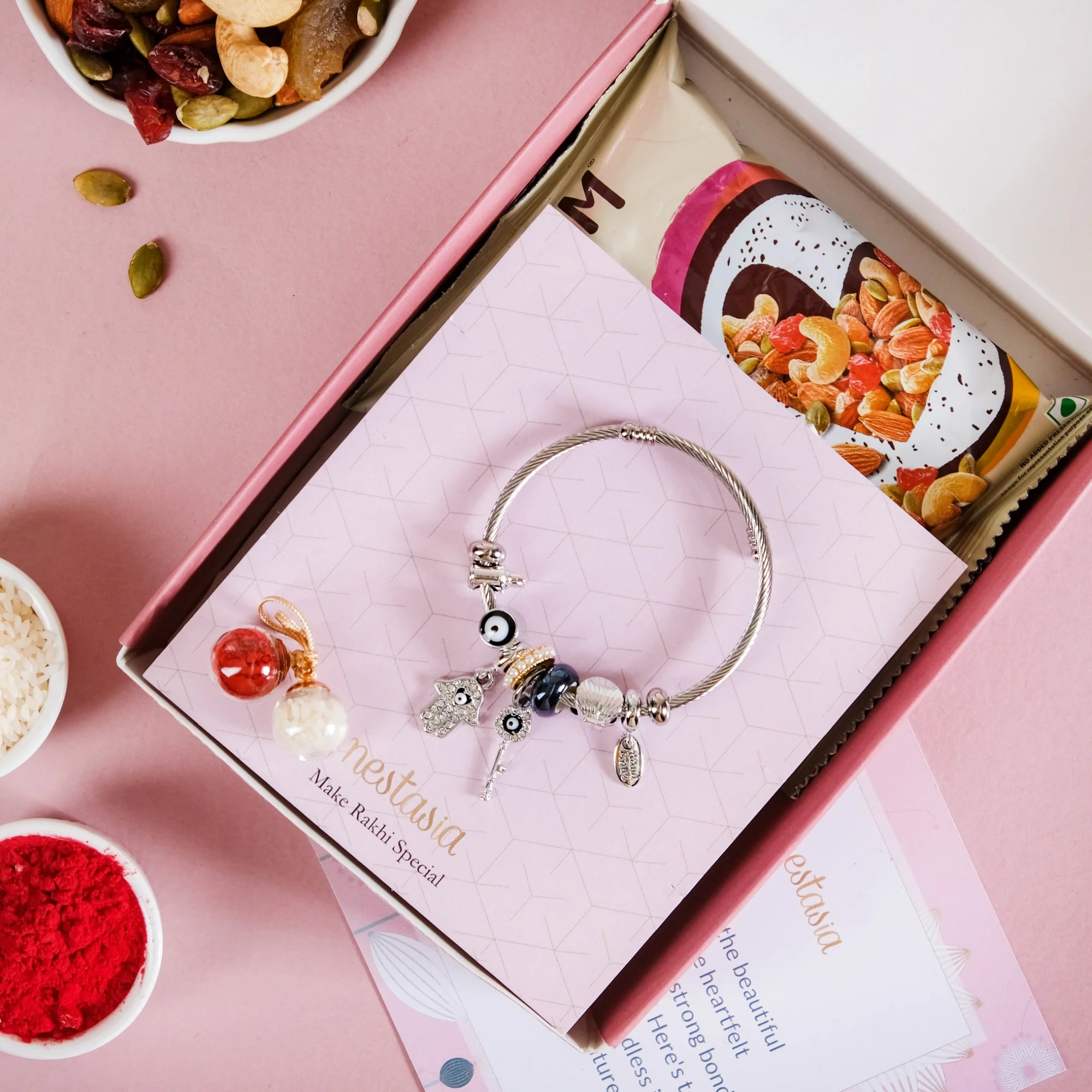 Hamsa Hand Bracelet Rakhi Gift Hamper Set Of 3 With Box And Card - Image 5