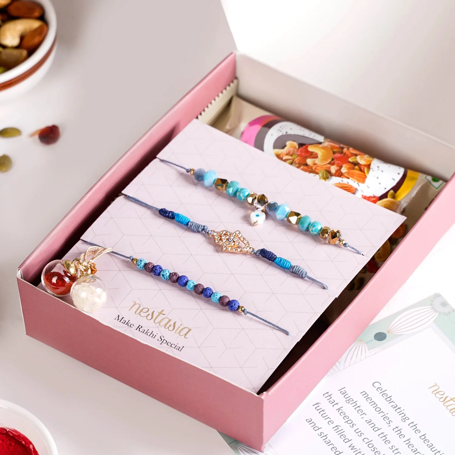 Hamsa Hand Evil Eye Rakhi Hamper Set Of 5 With Gift Box And Card - Image 7