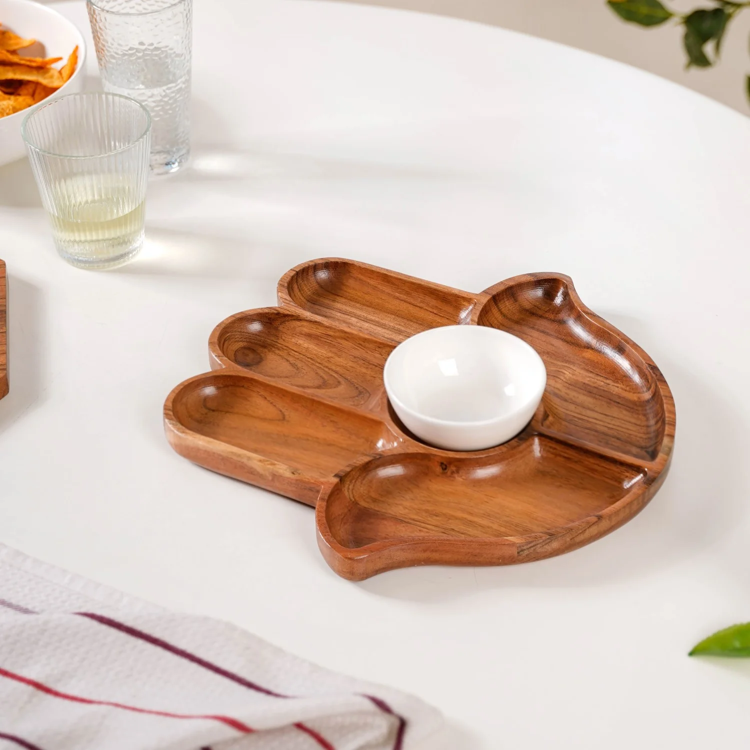 Hamsa Hand Wooden Platter With Dip Bowl - Image 8