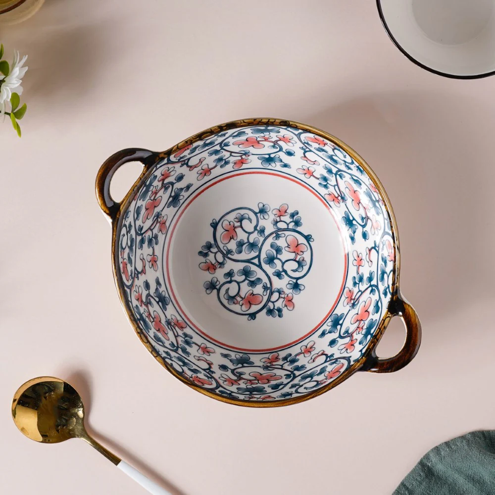 Hana Floral Ceramic Serving Bowl With Handles 9 Inch 500 ml - Image 6