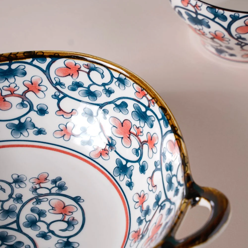 Hana Floral Ceramic Serving Bowl With Handles 9 Inch 500 ml - Image 7