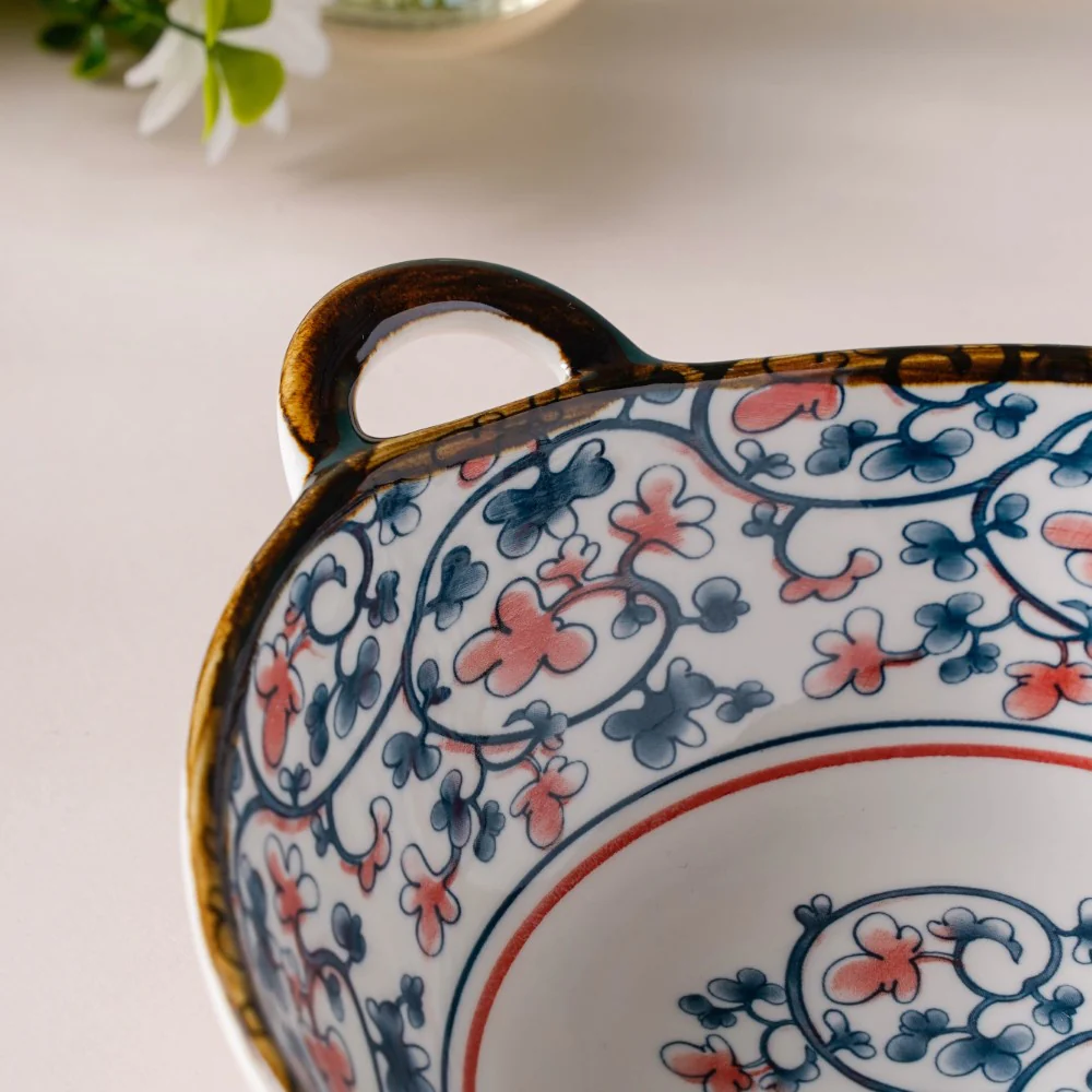 Hana Floral Ceramic Serving Bowl With Handles 9 Inch 500 ml - Image 8