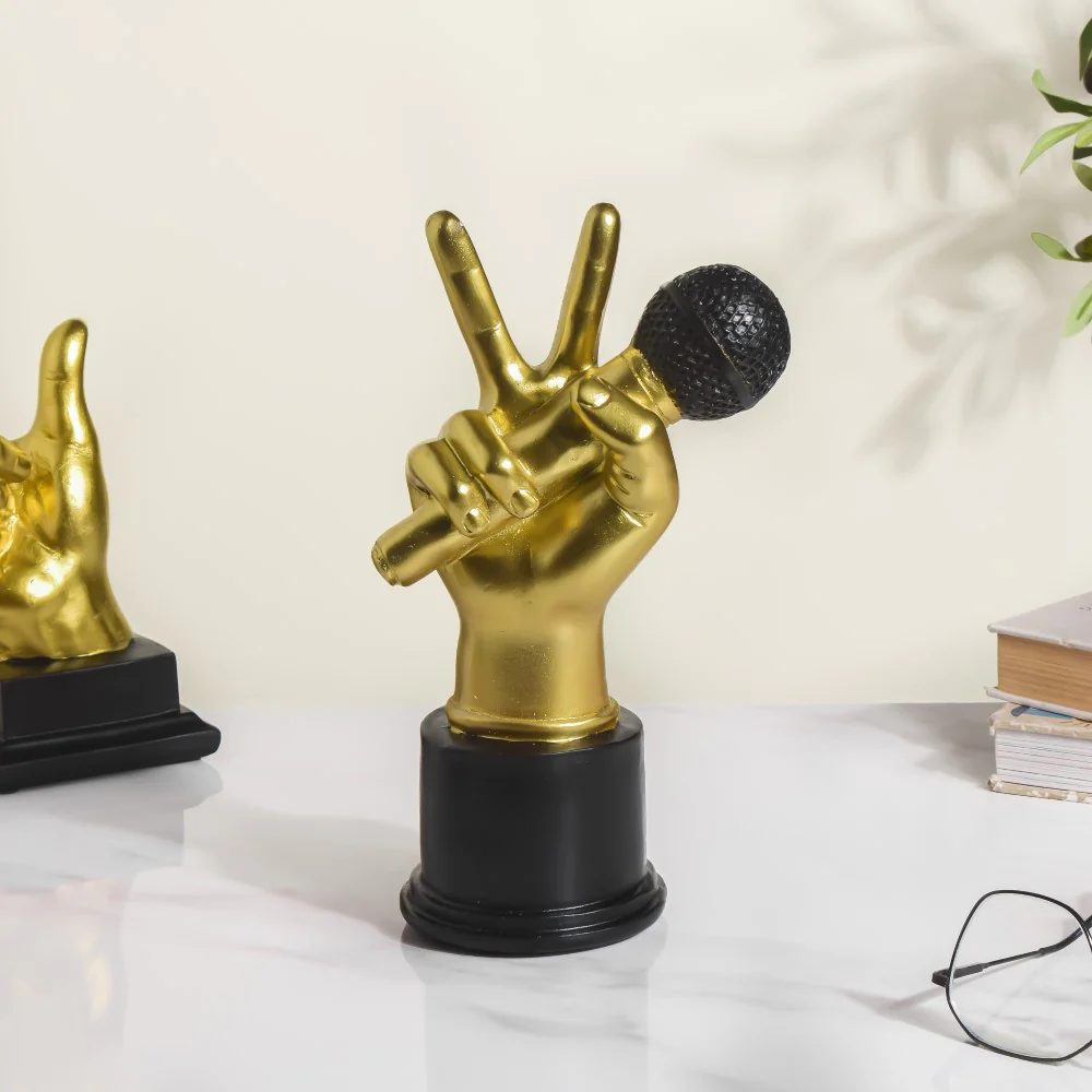 Hand And Mic Decor Showpiece Gold 9 Inch - Image 3