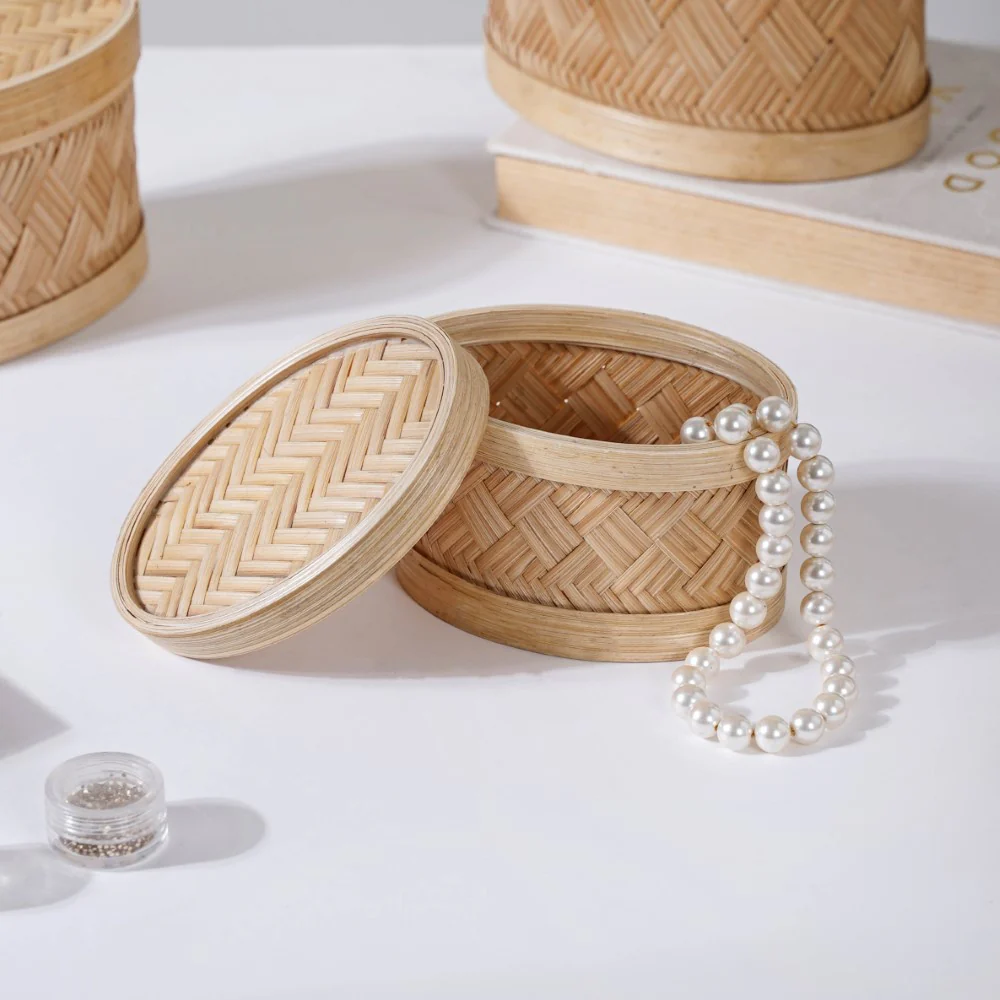 Hand Crafted Oval Bamboo Storage Basket Set of 3 - Image 8