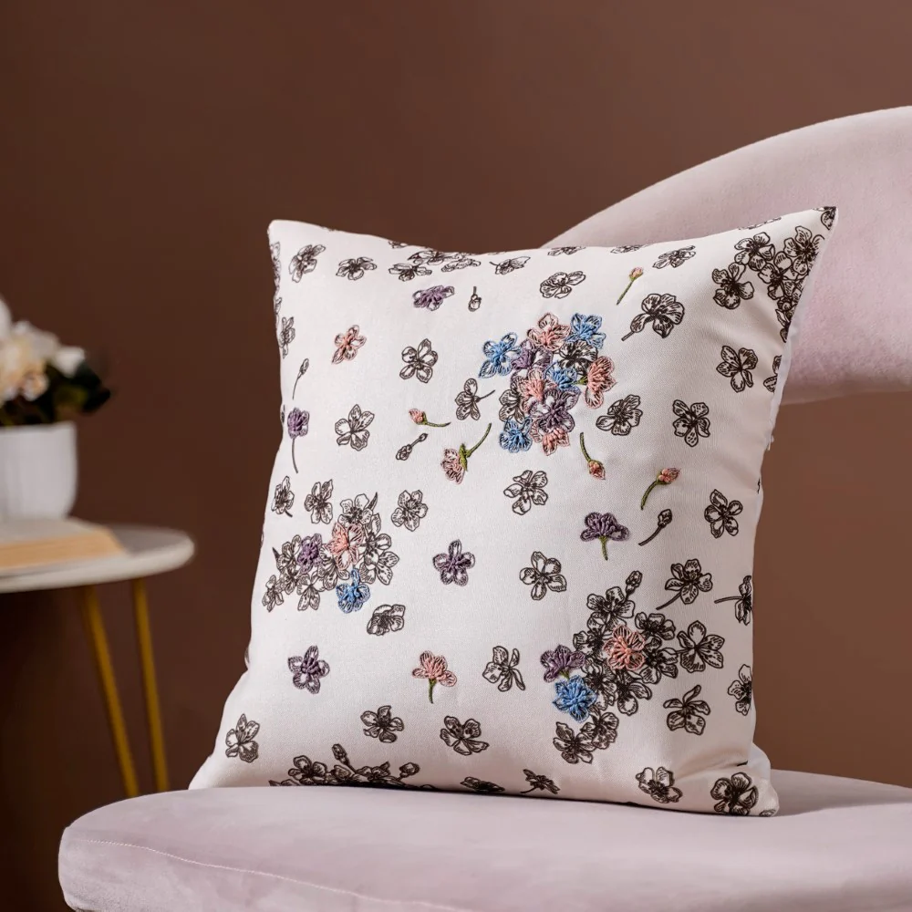 Hand Embroidery Floral Cushion Cover 16 x 16 Inch - Image 2