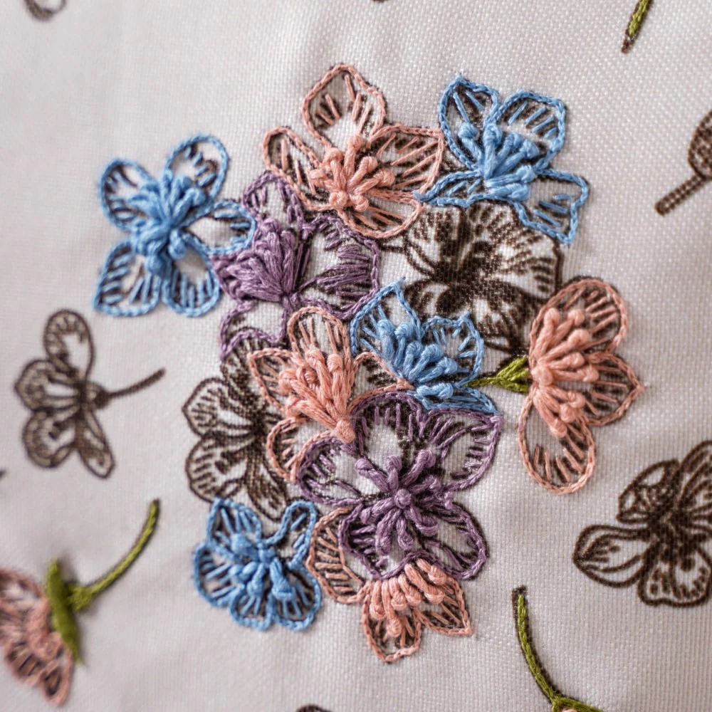 Hand Embroidery Floral Cushion Cover 16 x 16 Inch - Image 3