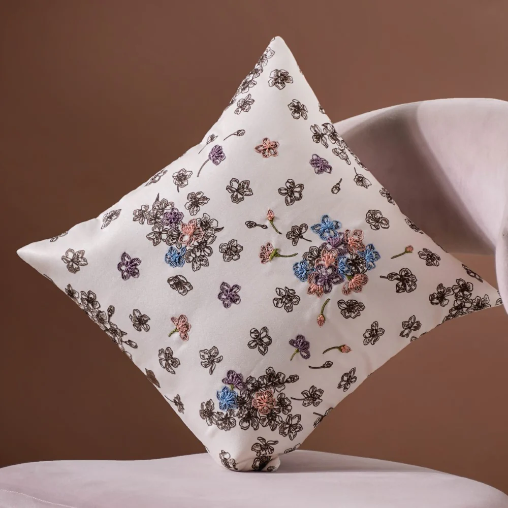 Hand Embroidery Floral Cushion Cover 16 x 16 Inch - Image 4