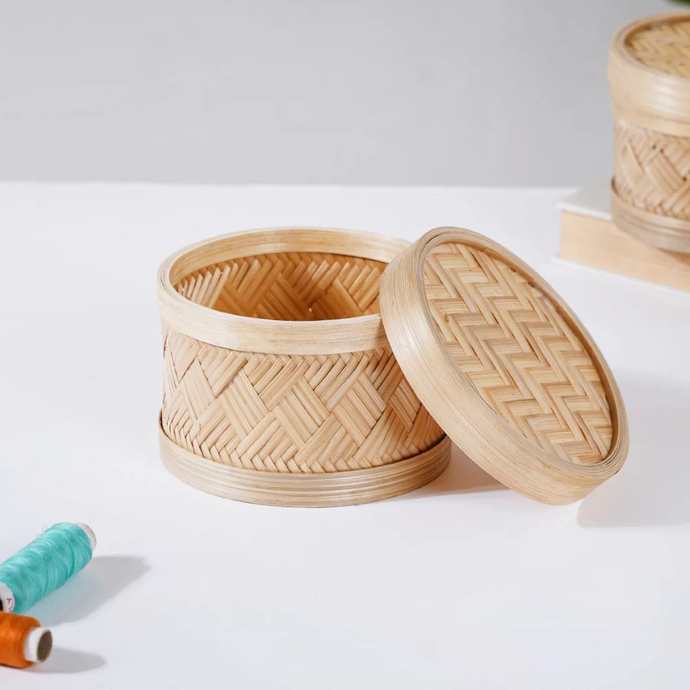 Hand Woven Round Bamboo Storage Basket Set of 3 - Image 7