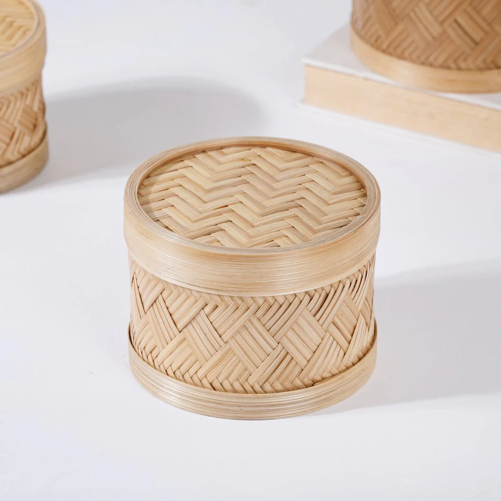 Hand Woven Round Bamboo Storage Basket Set of 3 - Image 8