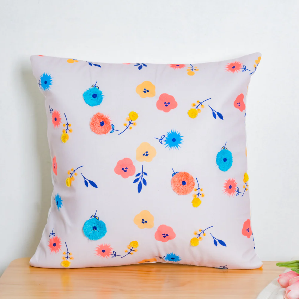 Handcrafted Blooms Velvet Cushion Cover 16 inch