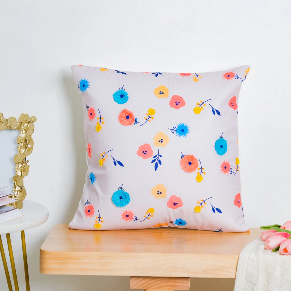 Handcrafted Blooms Velvet Cushion Cover 16 inch - Image 3