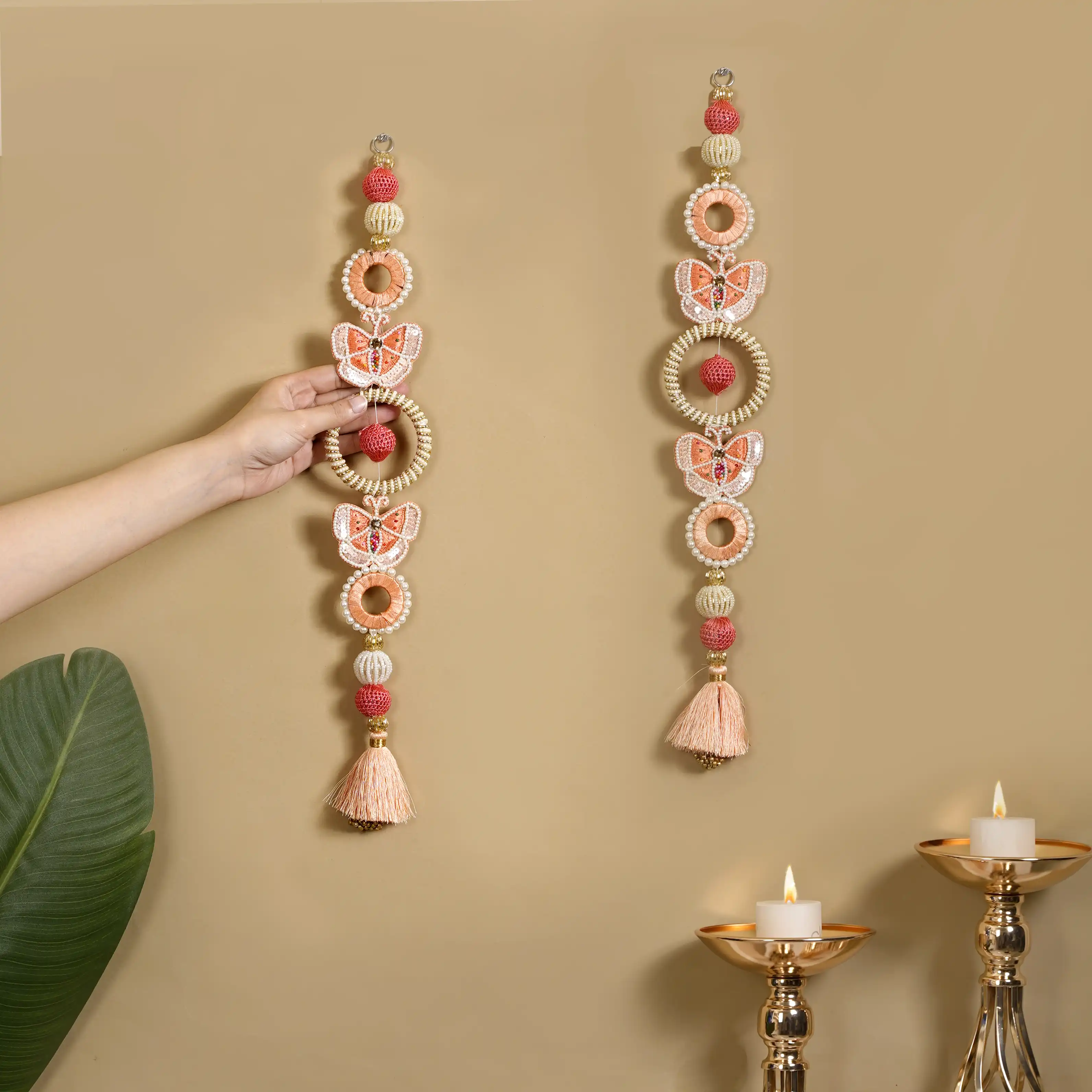 Handcrafted Butterfly Door Hanging Peach Set of 2 - Image 2
