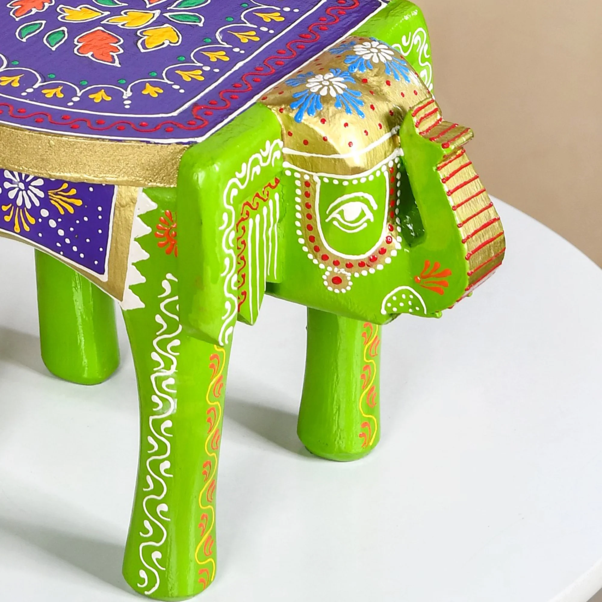 Handcrafted Vibrant Banjara Wooden Elephant Riser - Image 6