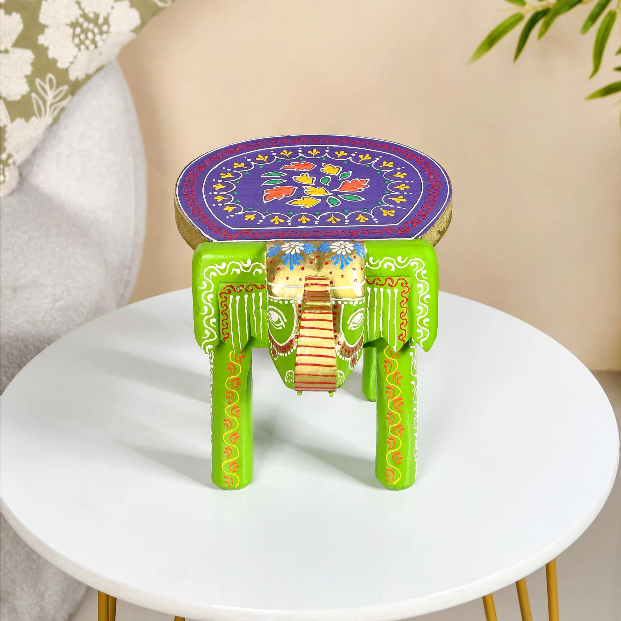 Handcrafted Vibrant Banjara Wooden Elephant Riser - Image 7