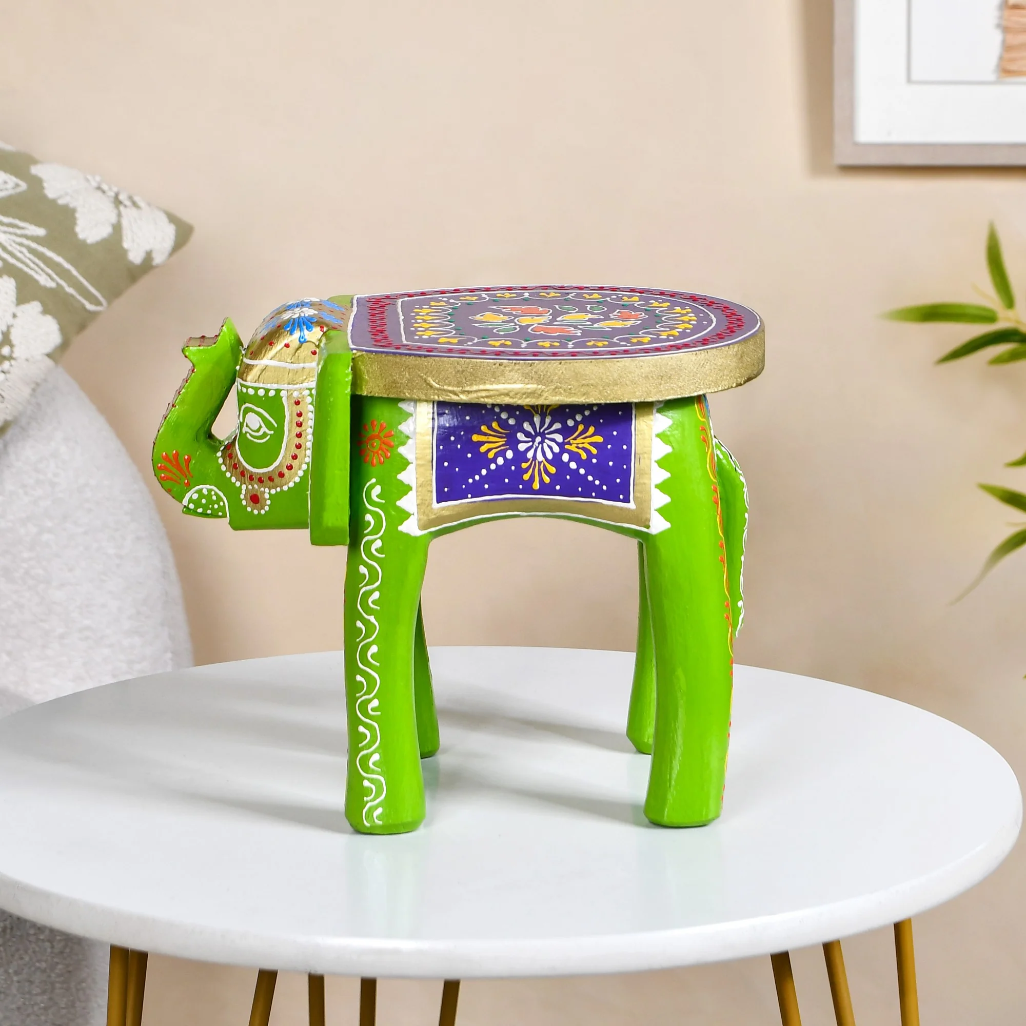 Handcrafted Vibrant Banjara Wooden Elephant Riser - Image 8