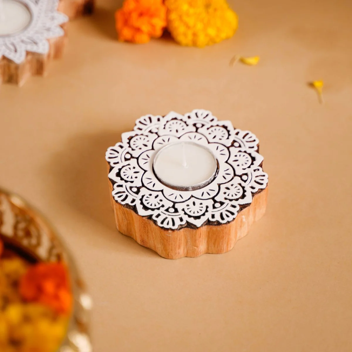Handmade Floral Mandala Tea Light Holder Set Of 2 - Image 5