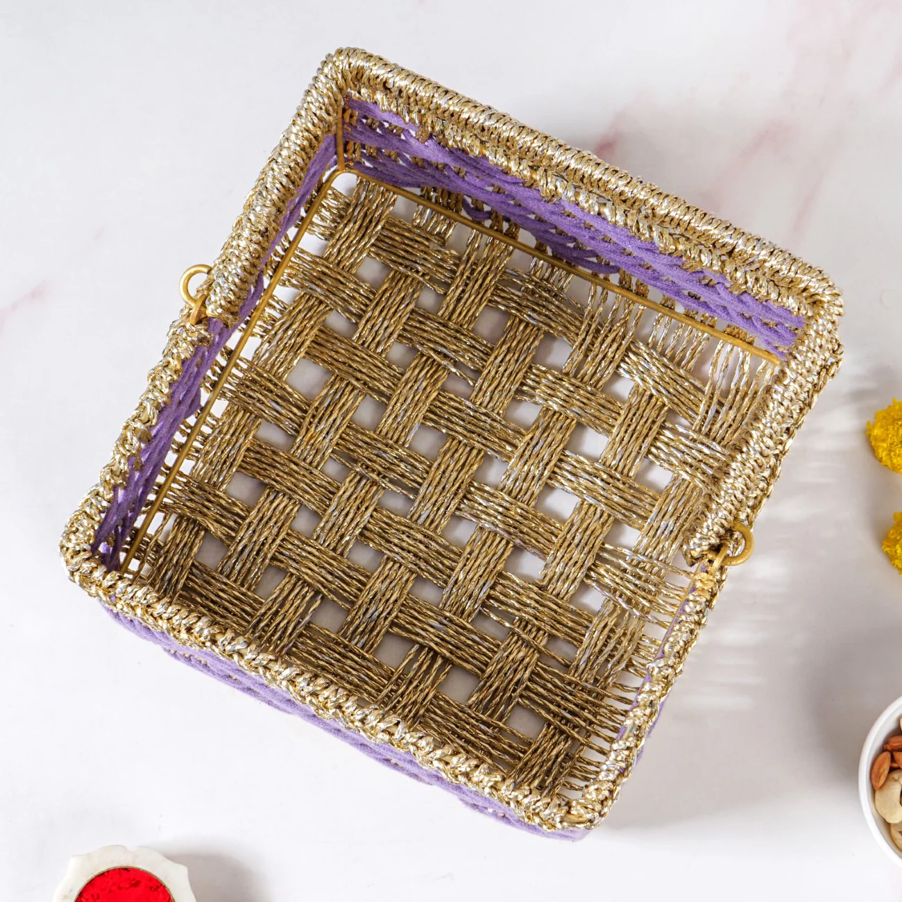 Handwoven Gift Basket With Movable Handle Lavender - Image 6