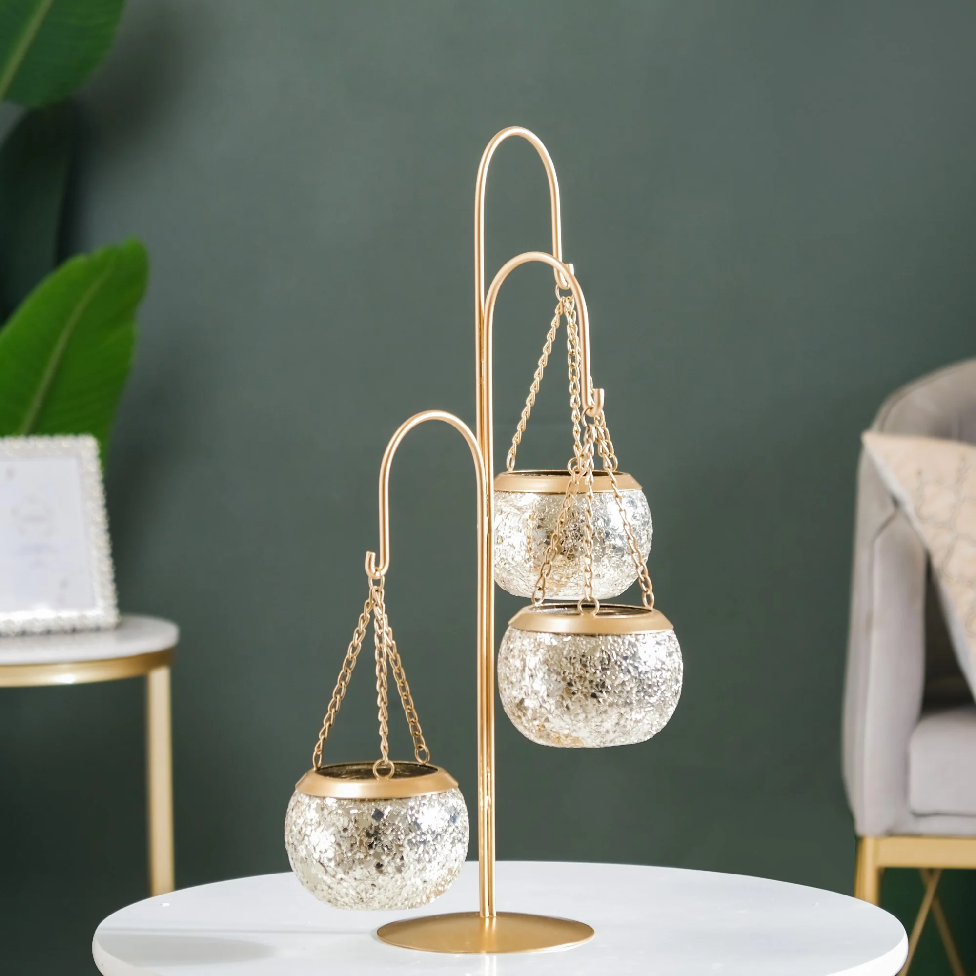 Hanging Tealight Holders With Stand Champagne Silver - Image 8