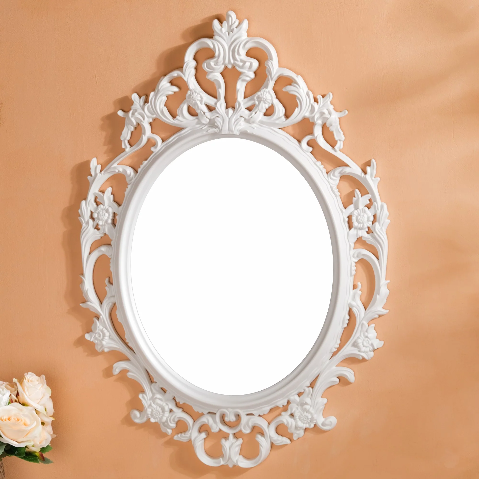 Hanging Wall Mirror White Large