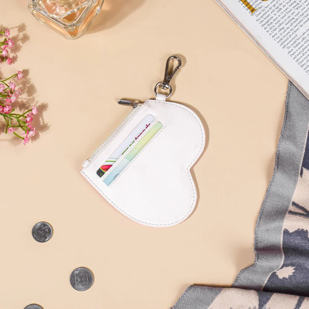 Heart Card Holder Coin Purse White And Pink - Image 2