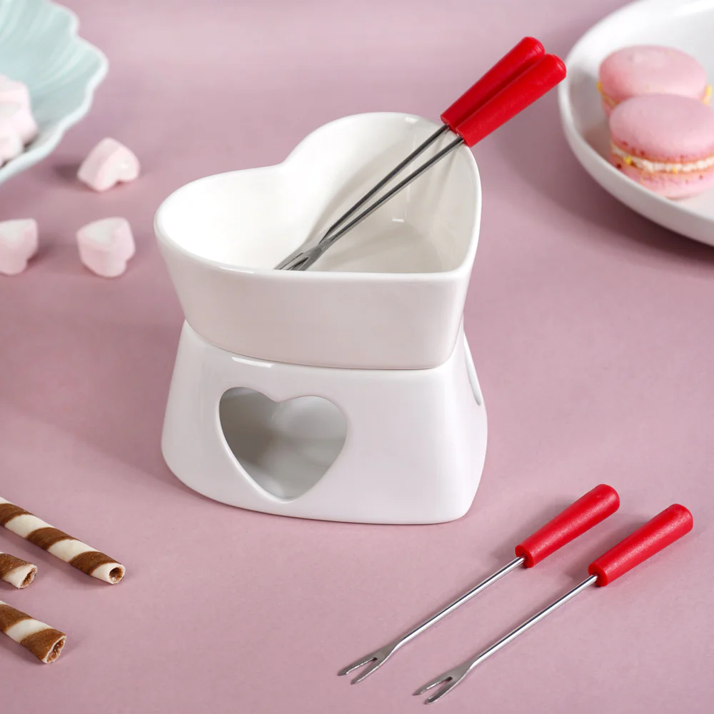 Heart Ceramic Chocolate And Cheese Fondue Set - Image 3