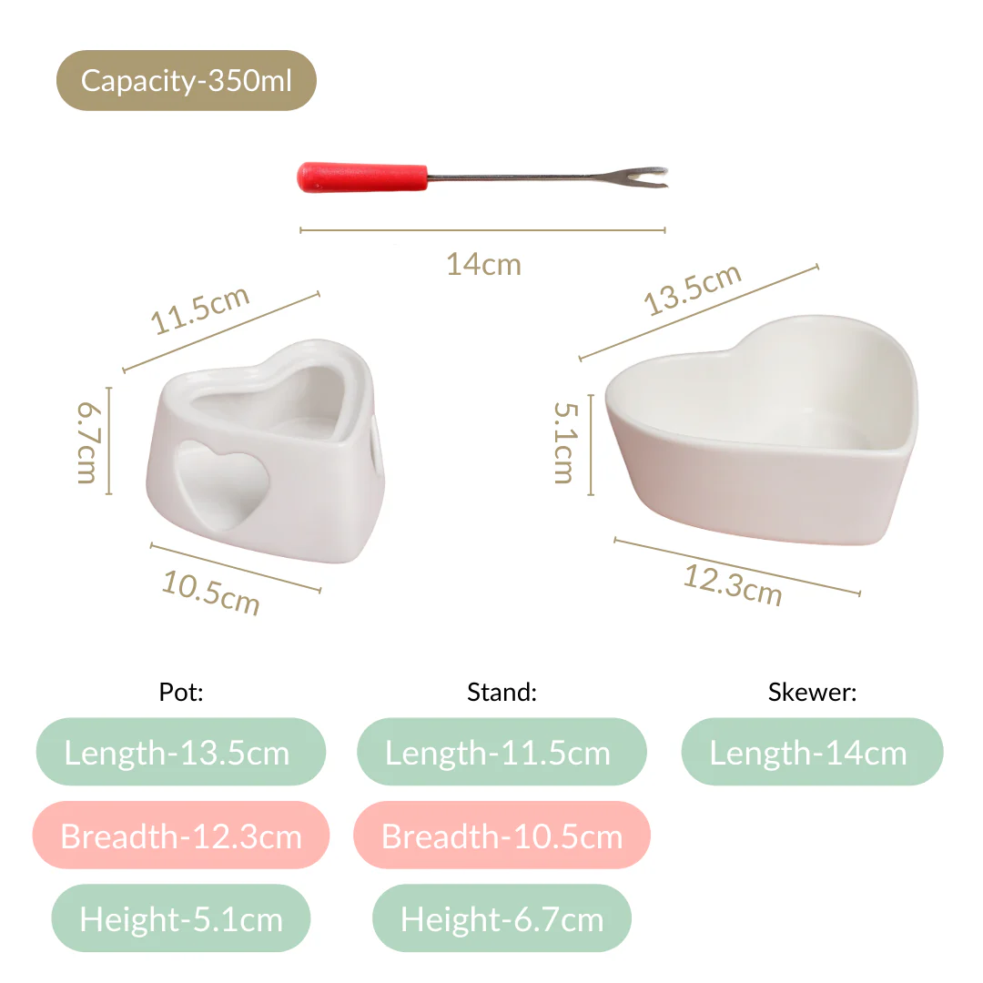 Heart Ceramic Chocolate And Cheese Fondue Set - Image 4