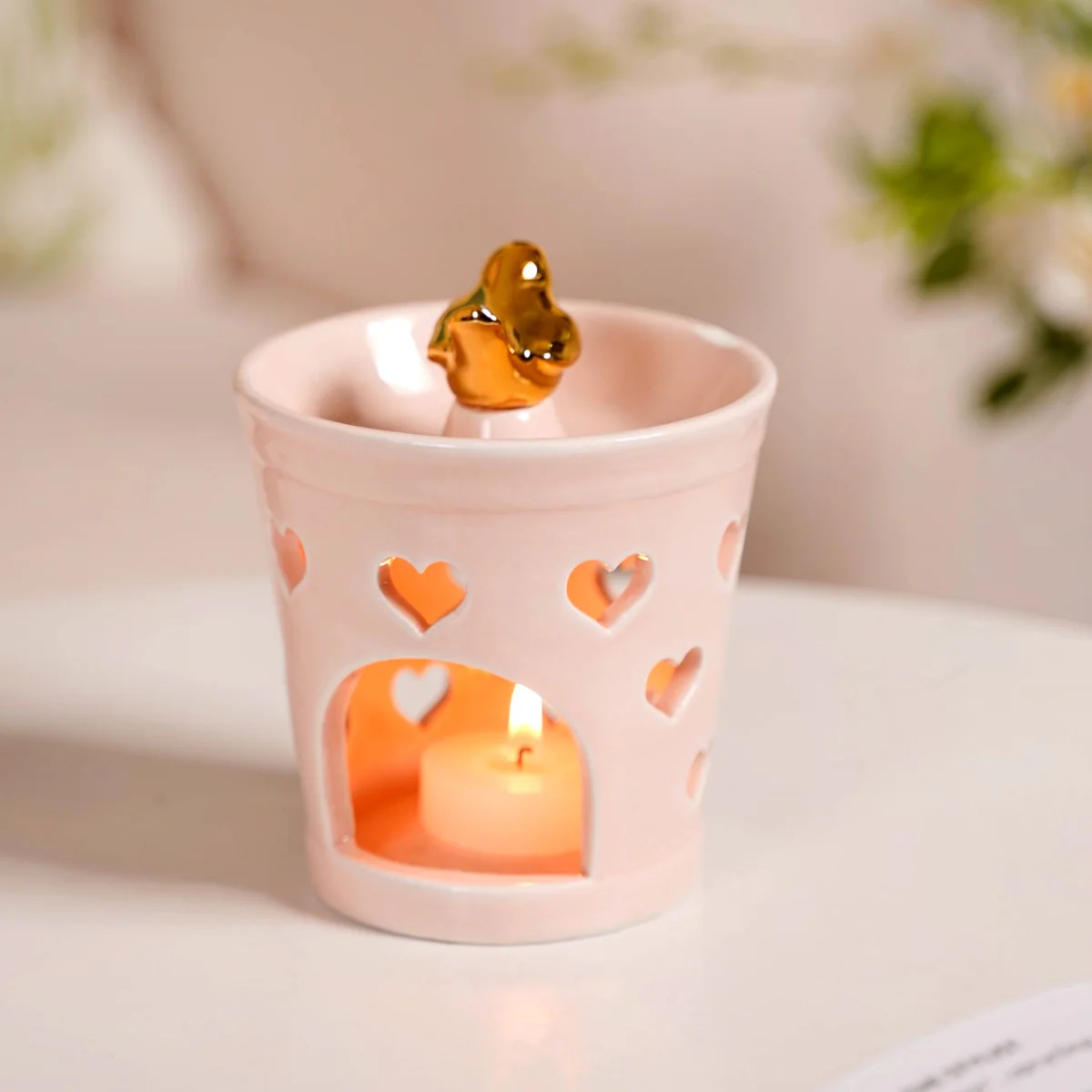 Heart Cutwork Ceramic Diffuser Set Of 2 Peach - Image 3