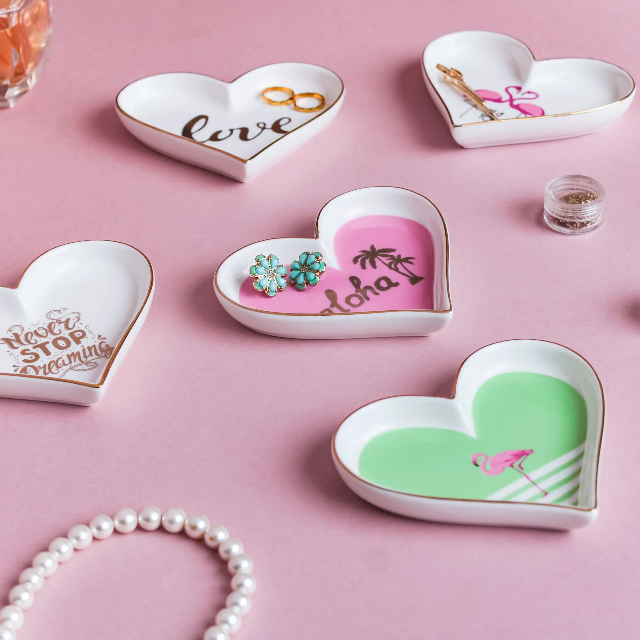 Heart Flamingo Trinkets Ceramic Plate - Image 2