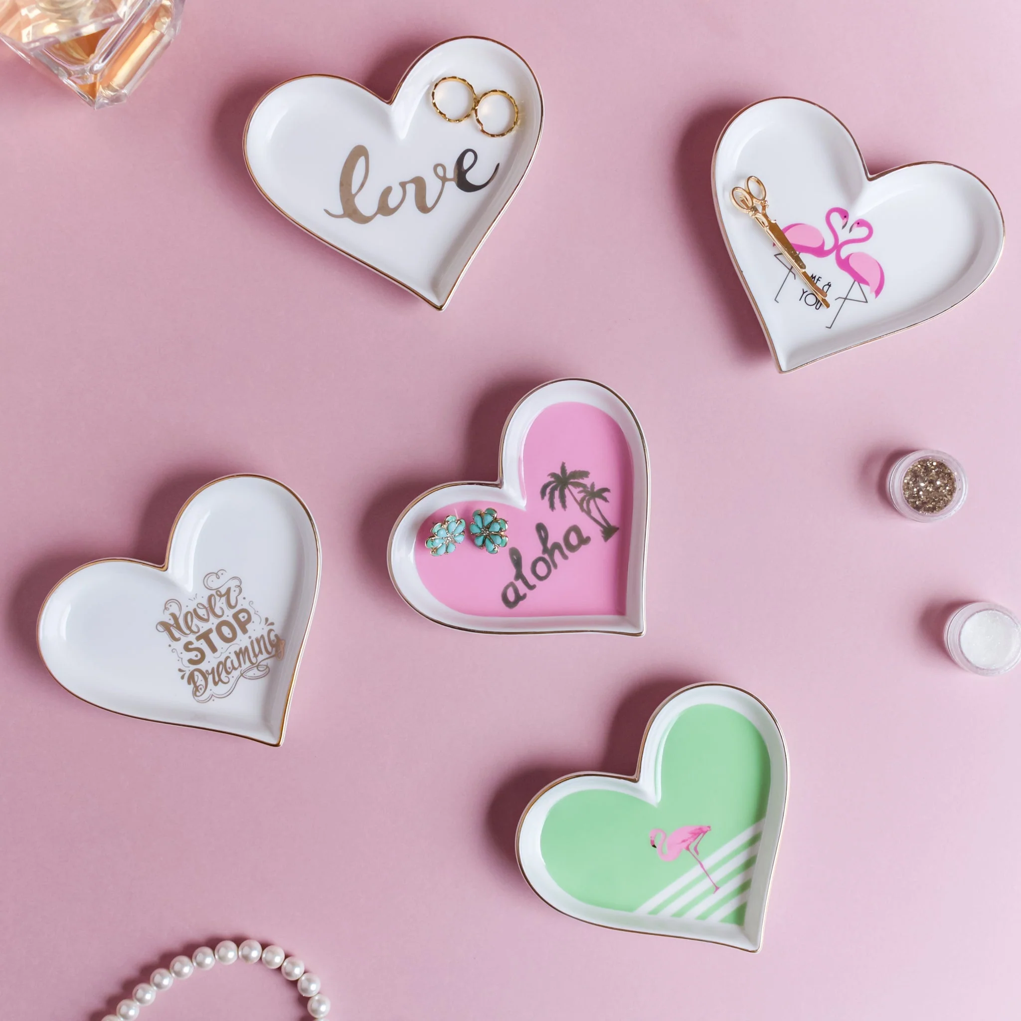 Heart Flamingos Ceramic Trinket Dish - Image 3