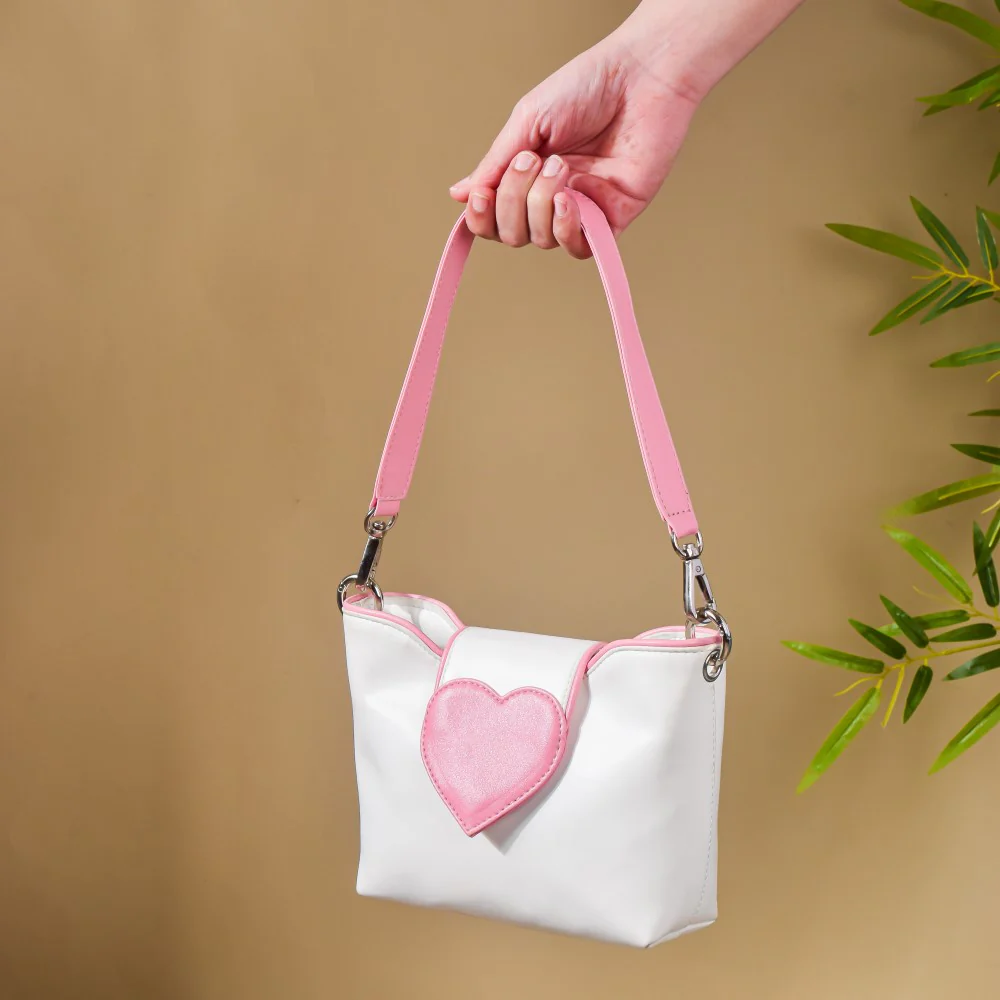 Heart Mini Handbag White And Pink - Image 9