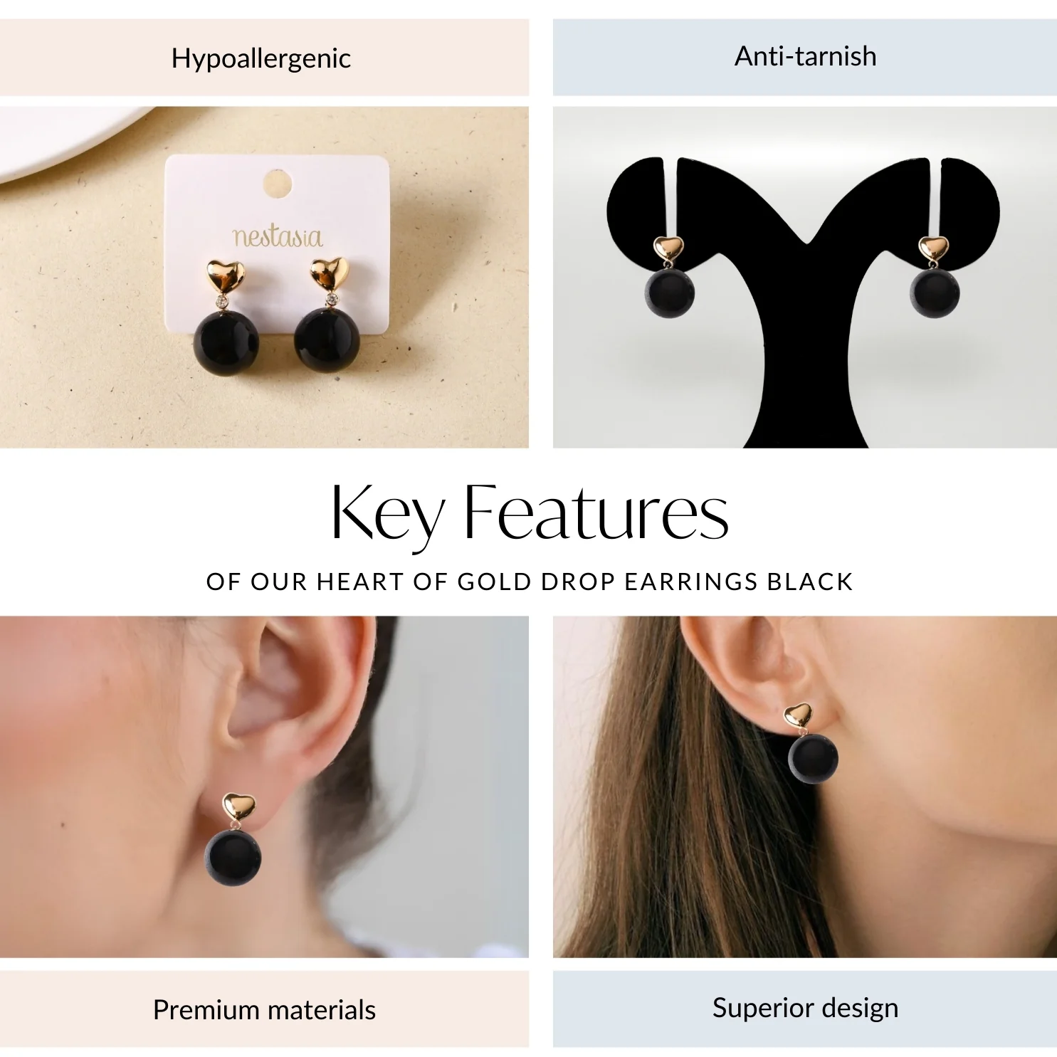 Heart Of Gold Drop Earrings Black - Image 4
