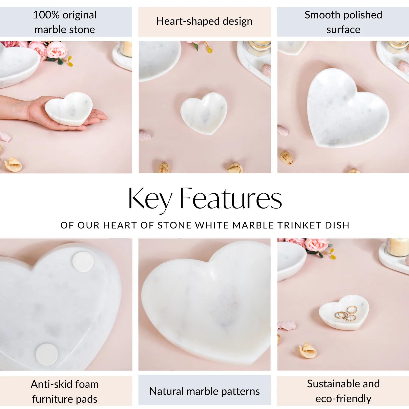 Heart Of Stone White Marble Trinket Dish 4 Inch - Image 5