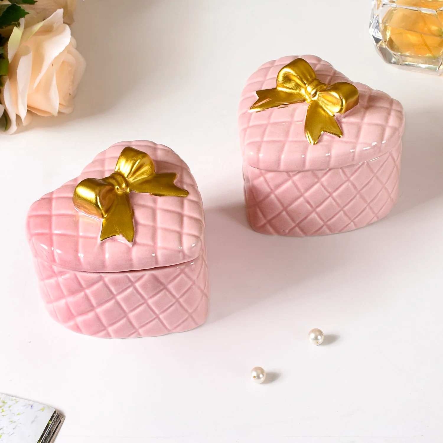 Heart Shaped Ceramic Gift Box Set Of 2 Pink - Image 6