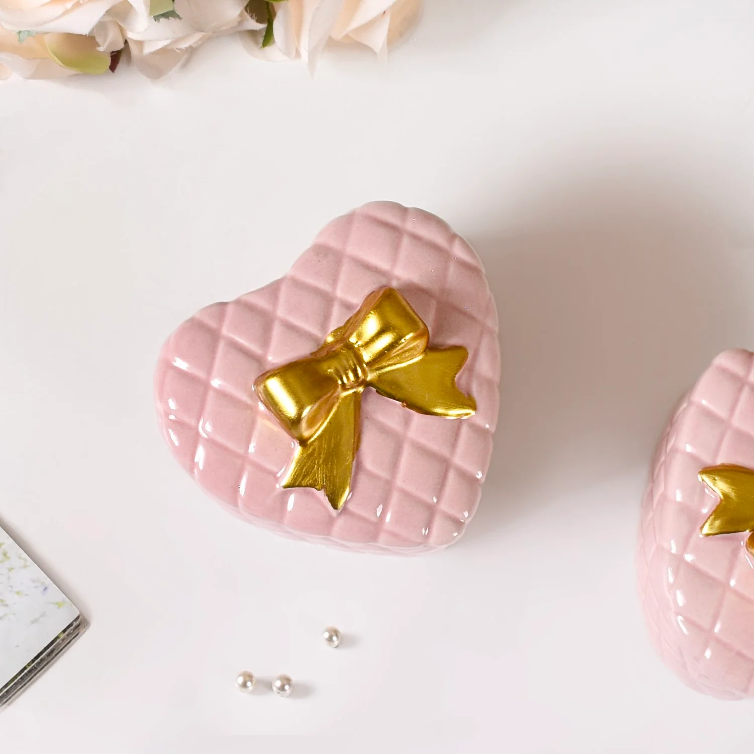 Heart Shaped Ceramic Gift Box Set Of 2 Pink - Image 8